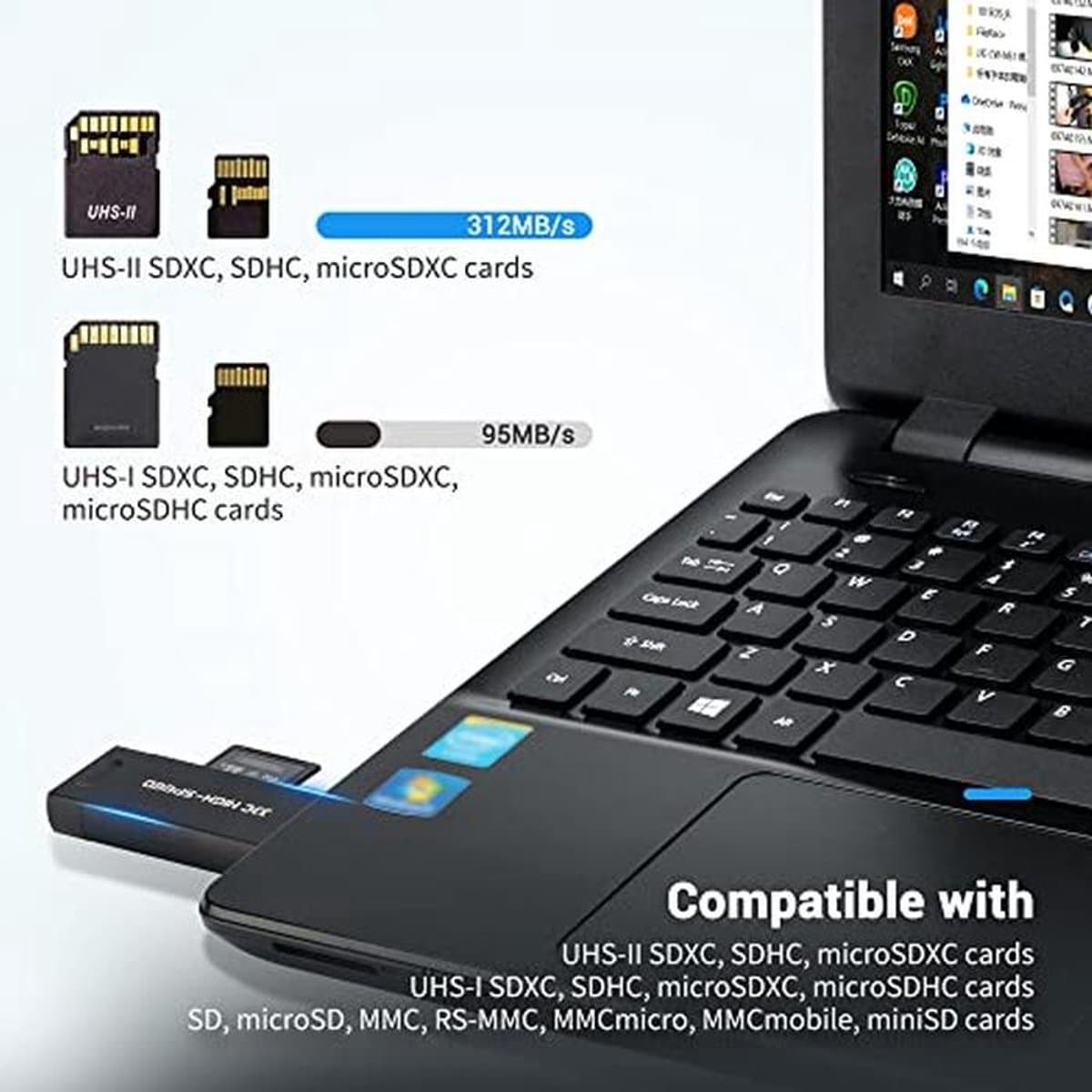 3-in-1 USB 3.1 Geheugenkaartlezer voor SD, microSD en MMC - Snelle Gegevensoverdracht thumbnail 2