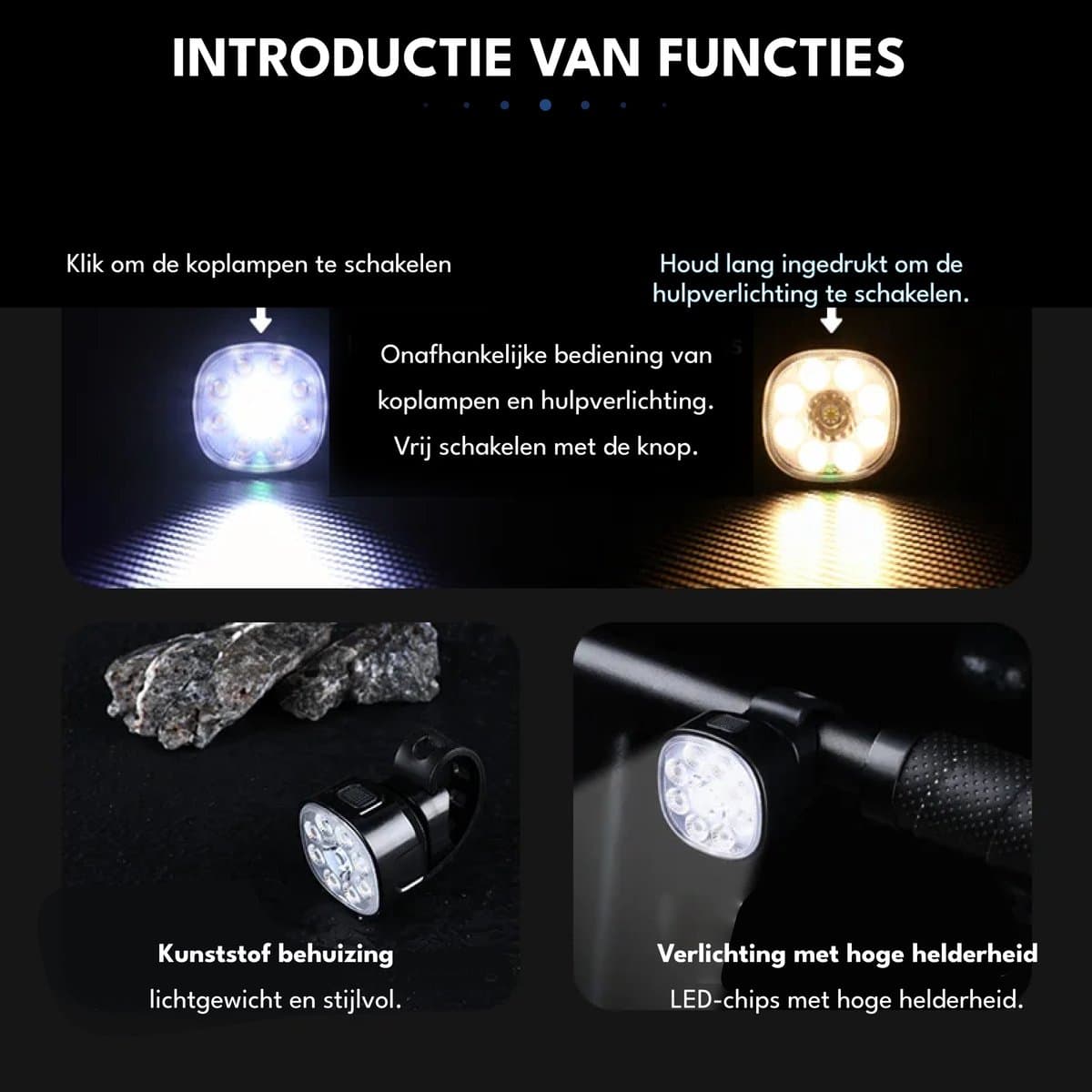 JustValue Fietsverlichting - USB oplaadbaar - Voorlicht & Achterlicht - 8+7 Lichtstanden - IP65 Waterdicht - Led Fietslamp - Valbestendig - Koplamp fiets - Zwart thumbnail 8