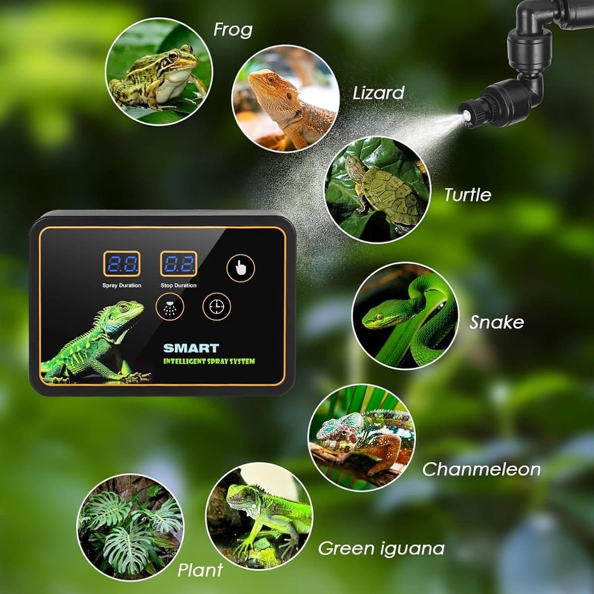 Terrarium Bevochtiger - Terrarium vernevelaar - Intelligente luchtbevochtiger - Reptielen Terrarium - Met Timer & Verstelbare Sproeiers - Met Slang & Stille Werking - Voor Terrarium & Kas & Tuin thumbnail 6