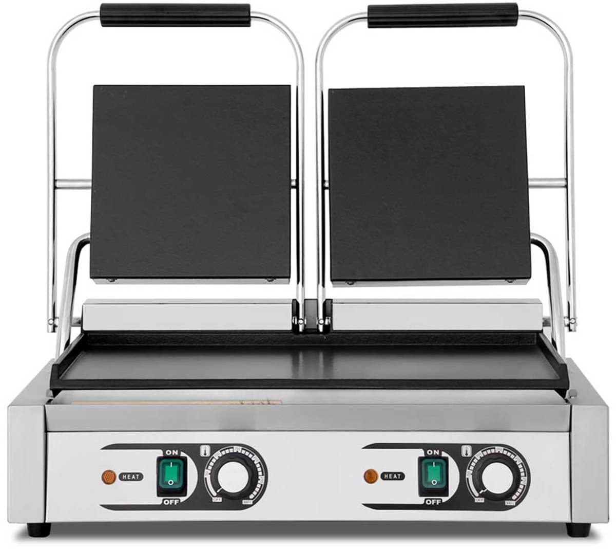 HCB® - Professionele Horeca Paninigrill - glad - dubbel - 230V - RVS / INOX panini contact grill - 30.5x56.5x20 cm (DxBxH) - 20 kg - 1606
