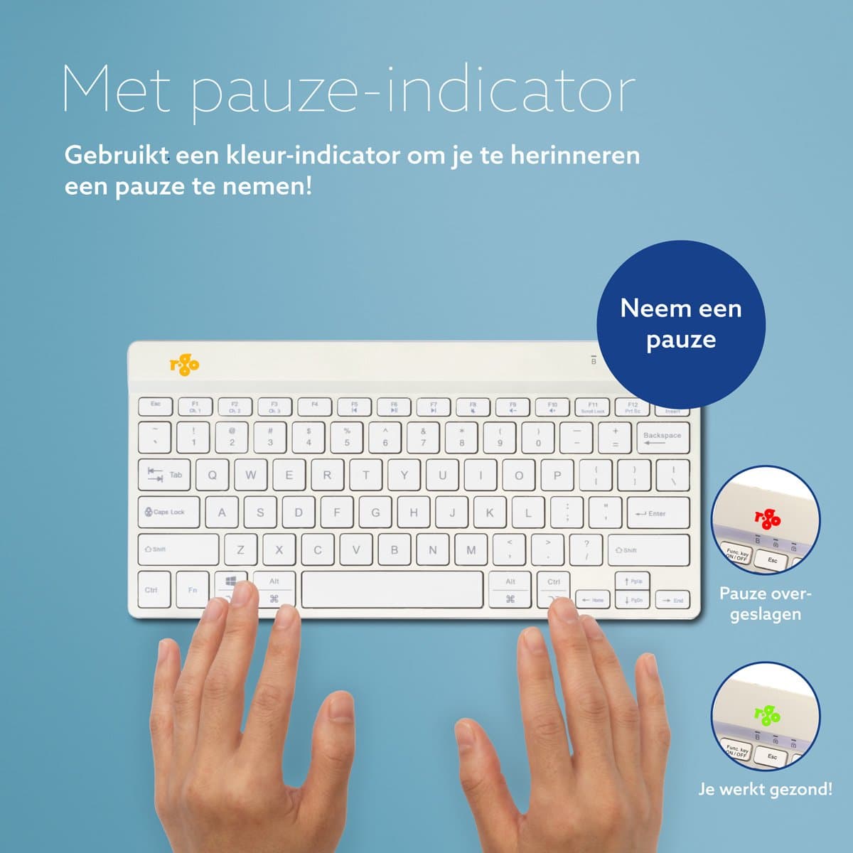 R-Go Compact Break Toetsenbord - Bluetooth - Break software - Ergonomisch design - QWERTY (US) - Wit thumbnail 8