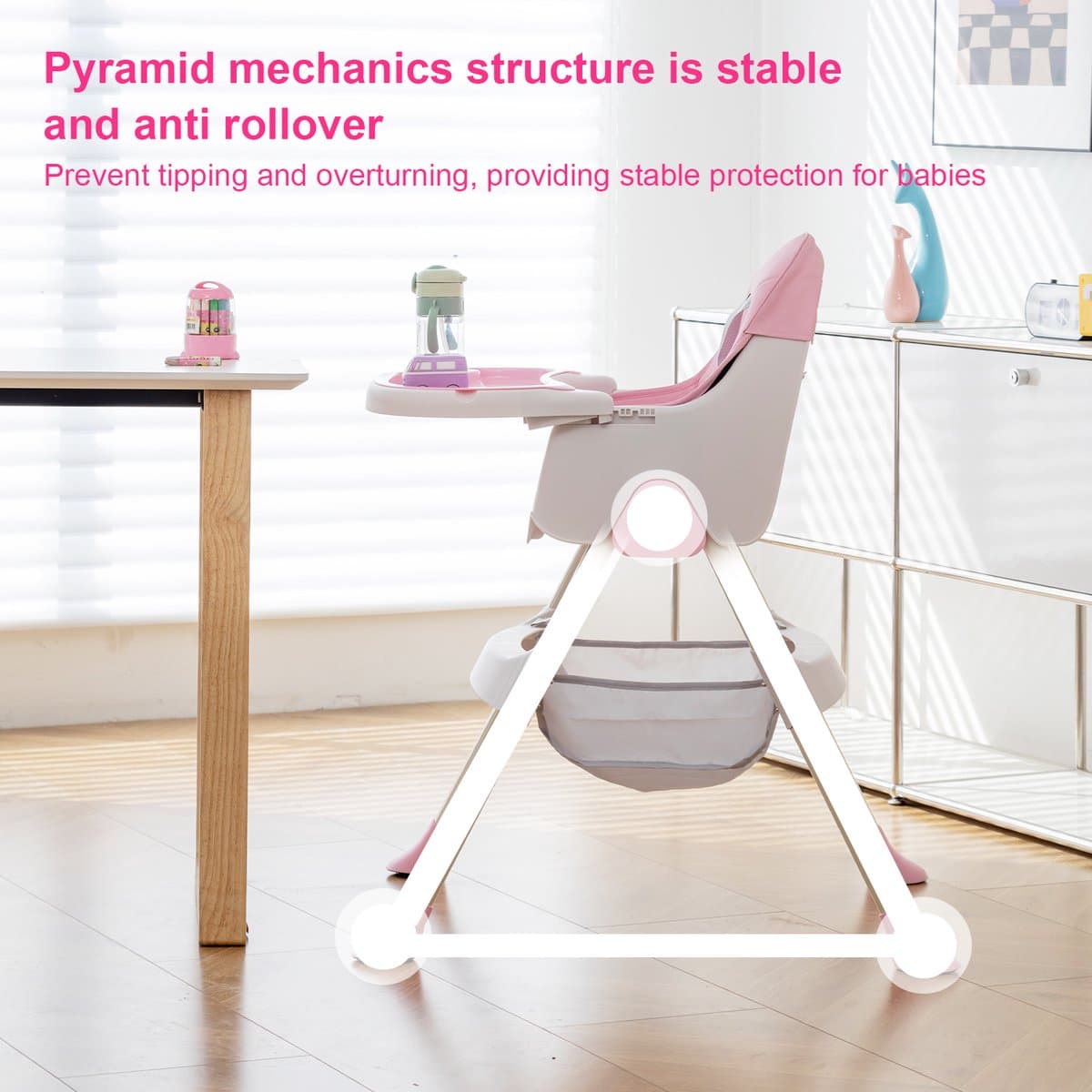 Baby Eetstoel - Kinderstoel - Babytafelstoel - Opvouwbare Eetstoel - Multifunctionele Babystoel Voor Aan Tafel - Dubbele Plaat - Waterdicht - Kinderzetel - Roze thumbnail 8