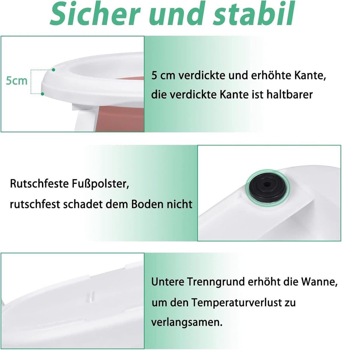 Opvouwbare babybadkuip ergonomisch met afvoer en antislip - ideaal voor pasgeborenen thumbnail 5