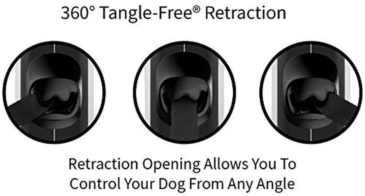 Intrekbare hondenlijn 360 graden, klitvrij en anti-slip handvat, perfect voor honden tot 15 kg, 5 meter nylon tape met eenhandsrem thumbnail 2