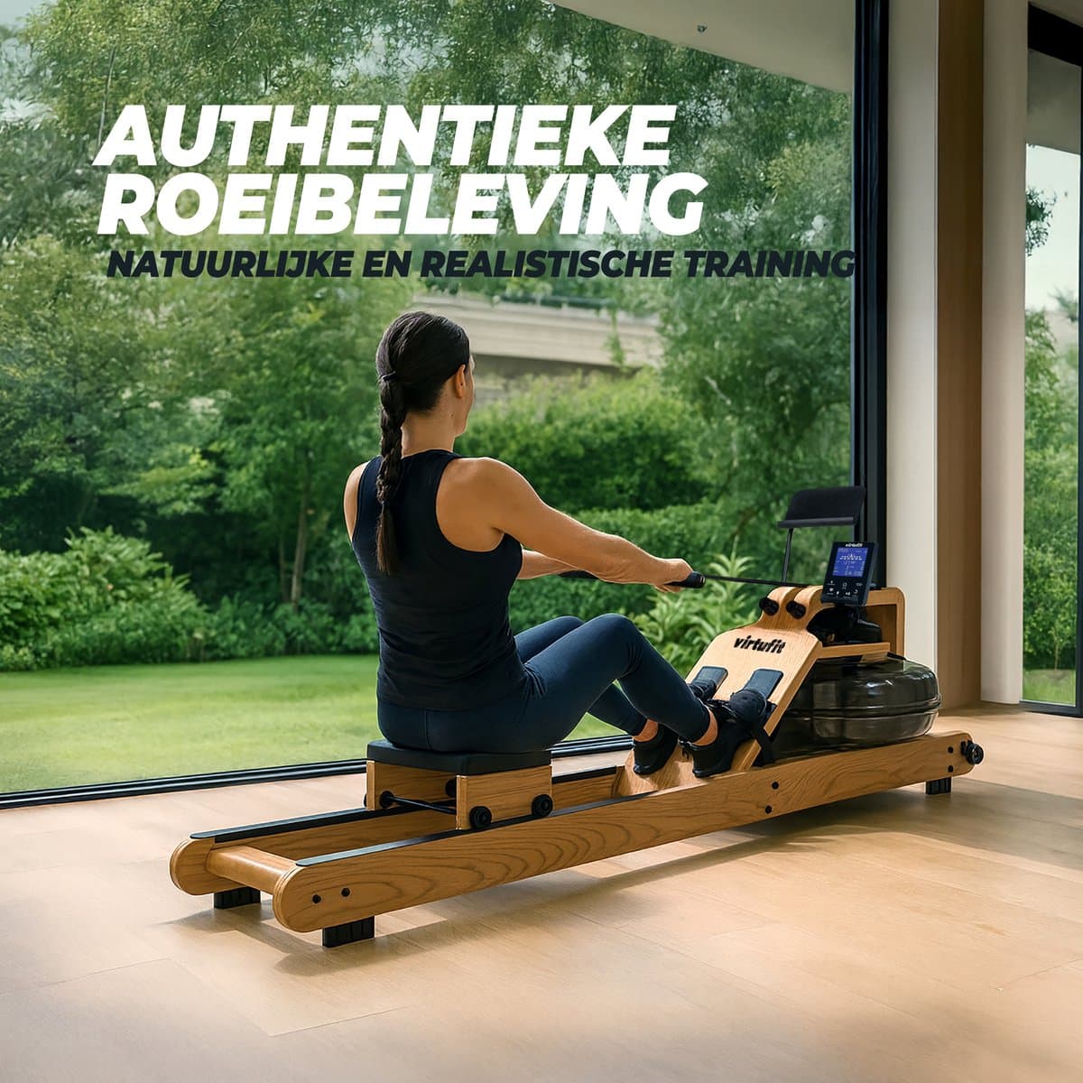 VirtuFit Elite Roeimachine met Waterweerstand - Eikenhout - Ruimtebesparend - Bluetooth - Kinomap & EXR Compatibel - Roeitrainer - Roeiapparaat thumbnail 8