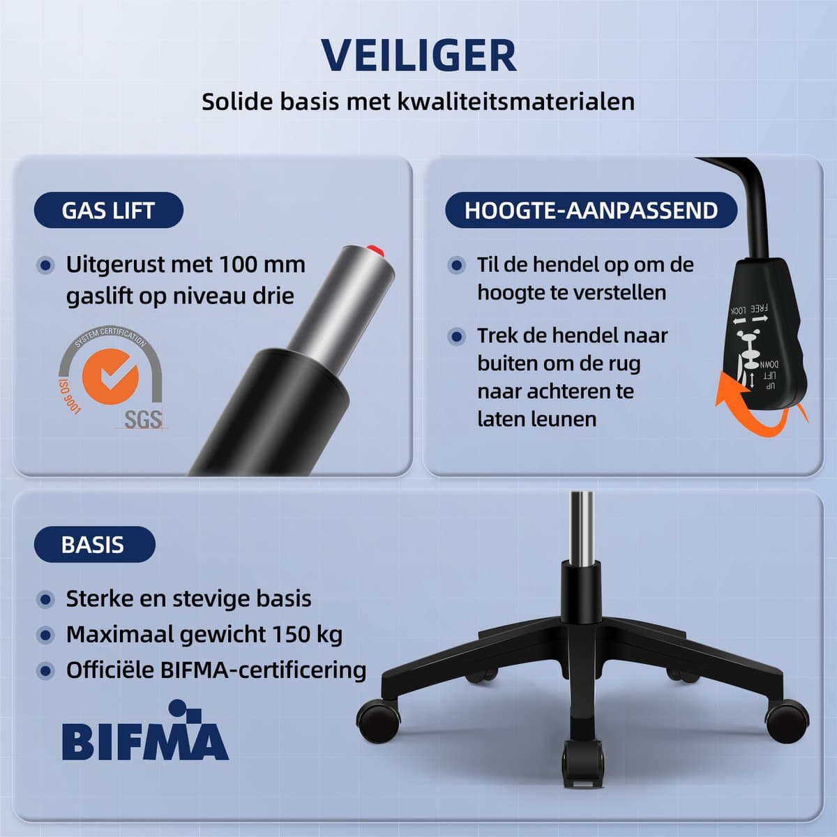 Elekiatech Ergonomische Bureaustoel - Bureaustoel - Bureaustoelen voor Volwassenen - opklapbare armleuningen-150 Kg - Zwart thumbnail 6