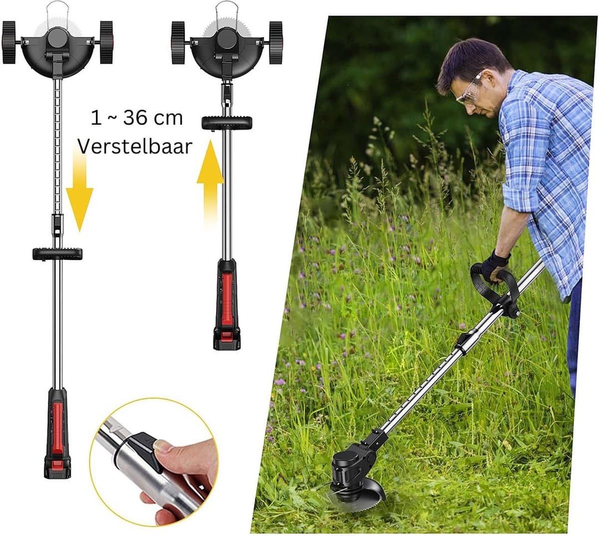 MKSS® Zweefmaaier - Bosmaaier Electrisch - Grastrimmer met Accu - Grasmaaier - Handmaaier met Wielen - Zwart thumbnail 8