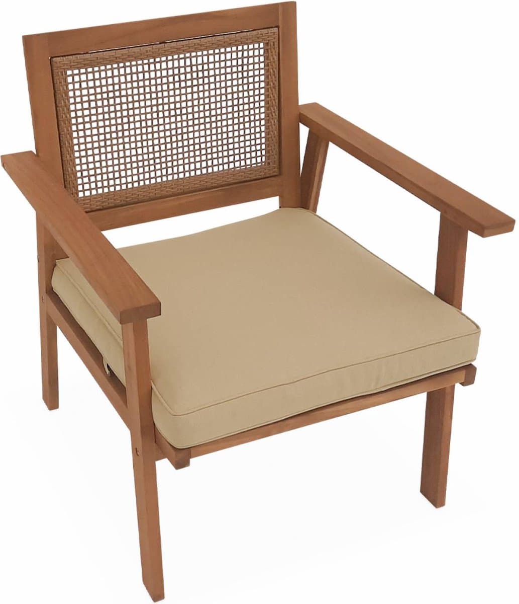 sweeek - Tuinset van hout en vierkant vlechtwerk 2-zitsbank, 2 fauteuils, 1 salontafel - bohémia thumbnail 4
