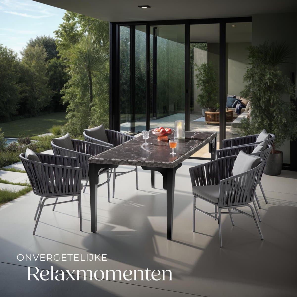 tectake® Tuinstoelen Valeiras - Set van 6 - Metalen Buitenstoel met Rope Design - Terrasstoel met Armleuningen - Tuinstoel - Tuin Fauteuil - Tuinmeubels - Tuinset met Waterafstotende Kussens en Verstelbare Poten thumbnail 3