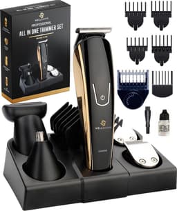Productfoto van Wellshave 5-in-1 baardtrimmer Pro met verstelbaar opzetstuk van 1 tot 9 mm en standaard