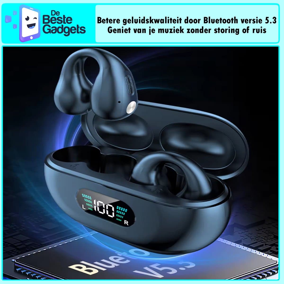 Onbekend Draadloze oordopjes met oorclip Kaki - Sport Bluetooth 5.3 thumbnail 3