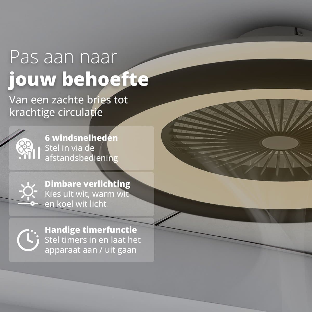 FlinQ LumiFan XL Ø60 cm Plafondventilator met Verlichting - Ventilator voor aan het Plafond - Ideaal voor op de Slaapkamer - Bestuurbaar met Afstandsbediening thumbnail 7
