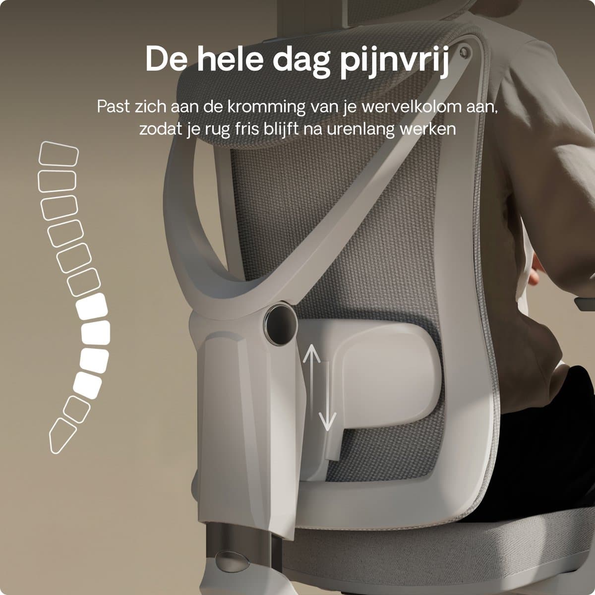 Desktronic SitPro Ergonomische Bureaustoel - Bureaustoelen voor volwassenen - Bureau stoel voor kantoor, gaming - 5D lendensteunsysteem - Armleuningen 4D - Rugleuning 90° tot 135° - heeft BIFMA en .IGR ergonomiecertificering - Grijs thumbnail 7