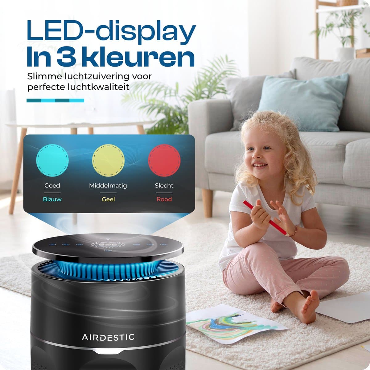 Airdestic Airwave Luchtreiniger - Air Purifier - Hepa 13 Filter – CADR 275 m³/h - Luchtreinigers – Luchtfilter – Effectief Tegen Huisstofmijt, Stof, Hooikoorts En Meer – App thumbnail 3