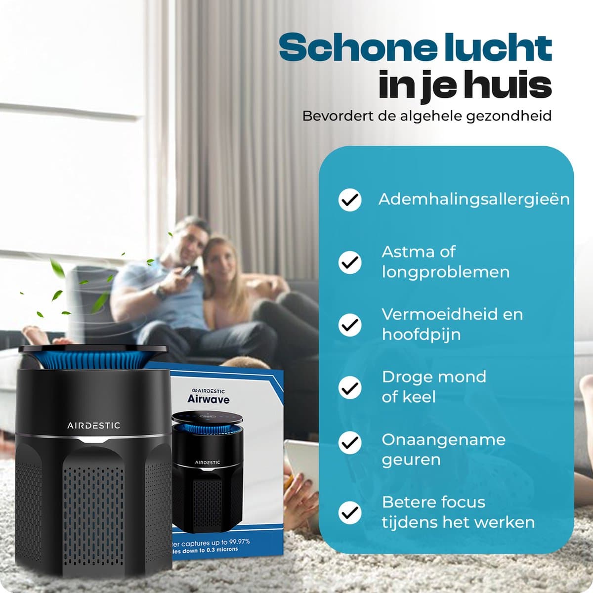 Airdestic Airwave Luchtreiniger - Air Purifier - Hepa 13 Filter – CADR 275 m³/h - Luchtreinigers – Luchtfilter – Effectief Tegen Huisstofmijt, Stof, Hooikoorts En Meer – App thumbnail 4