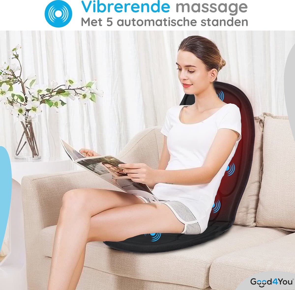 Good4You Massagestoel Auto - Massagekussen - Massage apparaat - Rug - Infrarood - Verwarmingsfunctie - Zwart thumbnail 5