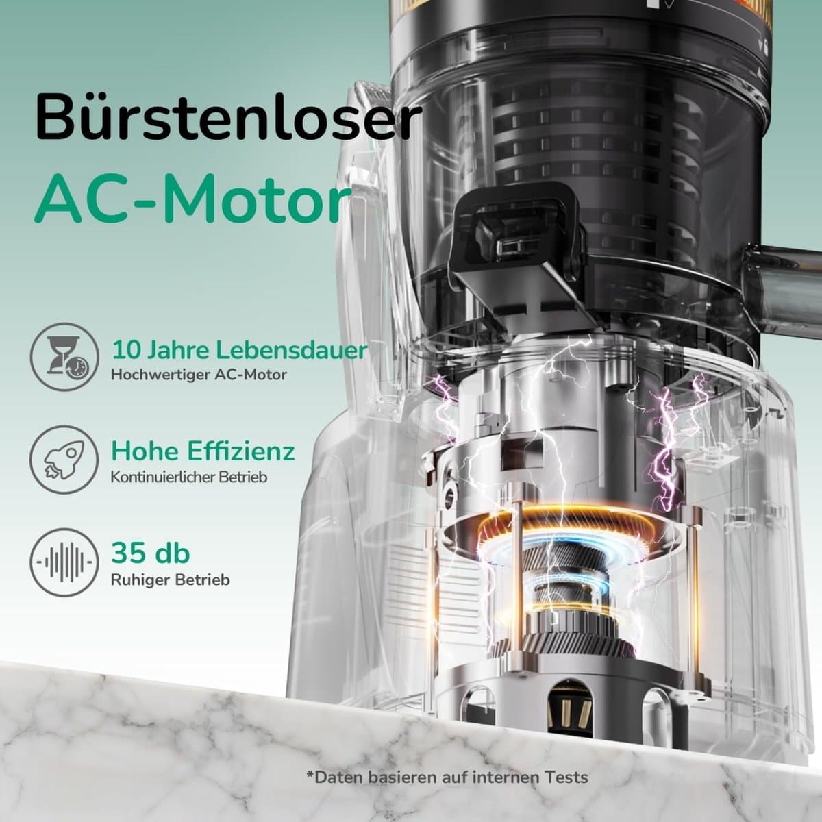 OLOEY De Canoly slowjuicer heeft een inhoud van 2,6 liter-een grote vulopening van 150 mm en een 3-in-1 filter-waardoor hij geschikt is voor zowel sap als notenmelk-Hij beschikt ook over een automatische hakfunctie en een koudpersfunctie thumbnail 5