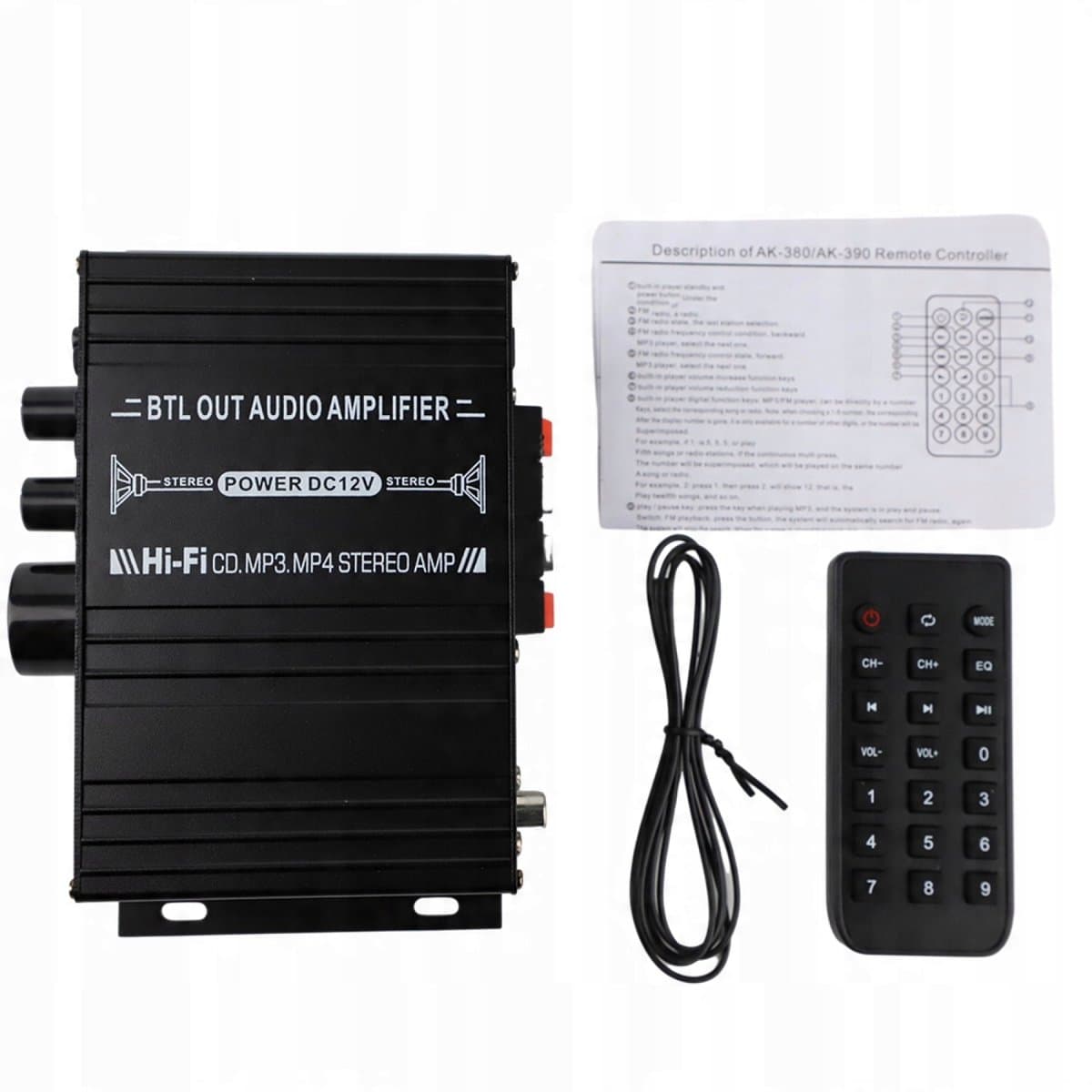 Mini Versterker - HiFi Stereo - Bluetooth - 60W - 2 Kanalen - FM Radio - met Bass- en Treble-regelaar - USB/SD - Afstandsbediening - voor Thuis en Auto - Compact thumbnail 2