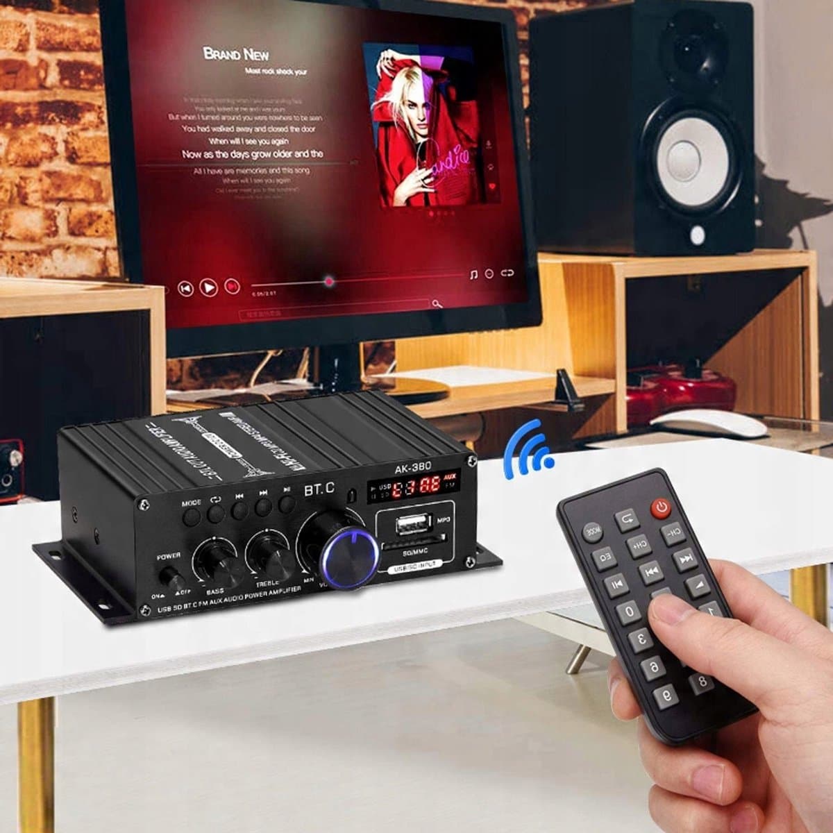 Mini Versterker - HiFi Stereo - Bluetooth - 60W - 2 Kanalen - FM Radio - met Bass- en Treble-regelaar - USB/SD - Afstandsbediening - voor Thuis en Auto - Compact thumbnail 5