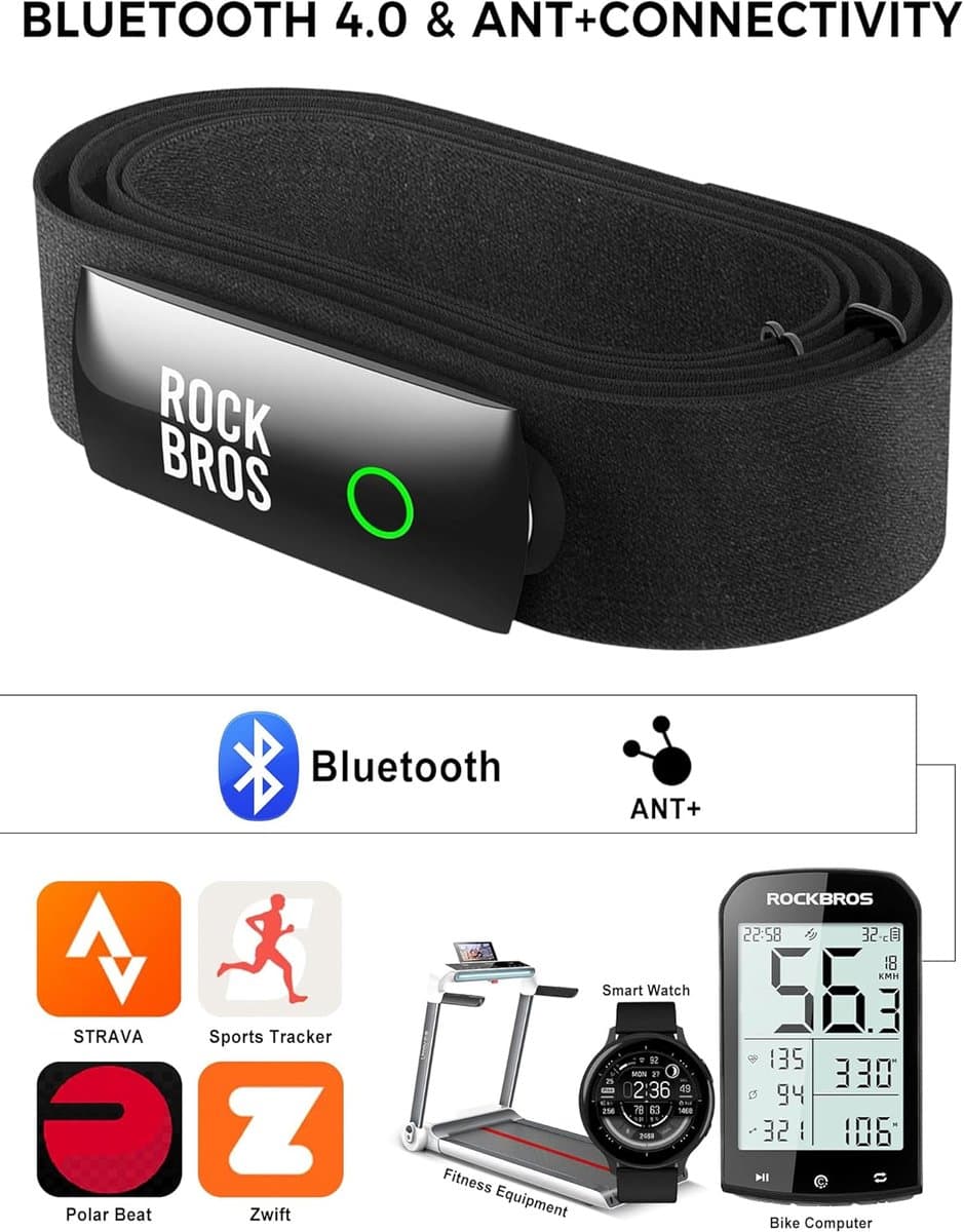 Thijox - Hartslagmeter Borstband Bluetooth ANT+ HRM IP67 Waterdicht LED-display voor Hardlopen Fietsen Strava Zwift Wahoo Garmin thumbnail 3