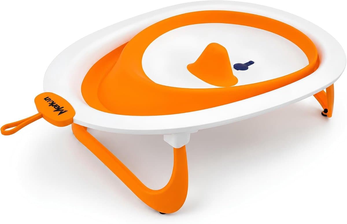 Opvouwbare babybadkuip - Baby badje - Veilig badderen - Met temperatuurindicator - 72 x 50 x 19 cm - Oranje-Wit thumbnail 7