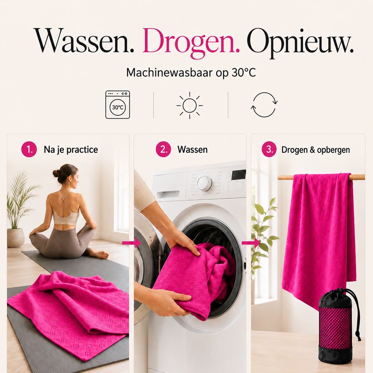Sercano Yoga Handdoek 180x82cm - Snelle Drogende Microvezel Antislip Yoga Mat Towel - Inclusief Net Draagtas - Machinewasbaar - Hot Yoga & Vinyasa - Roos thumbnail 6