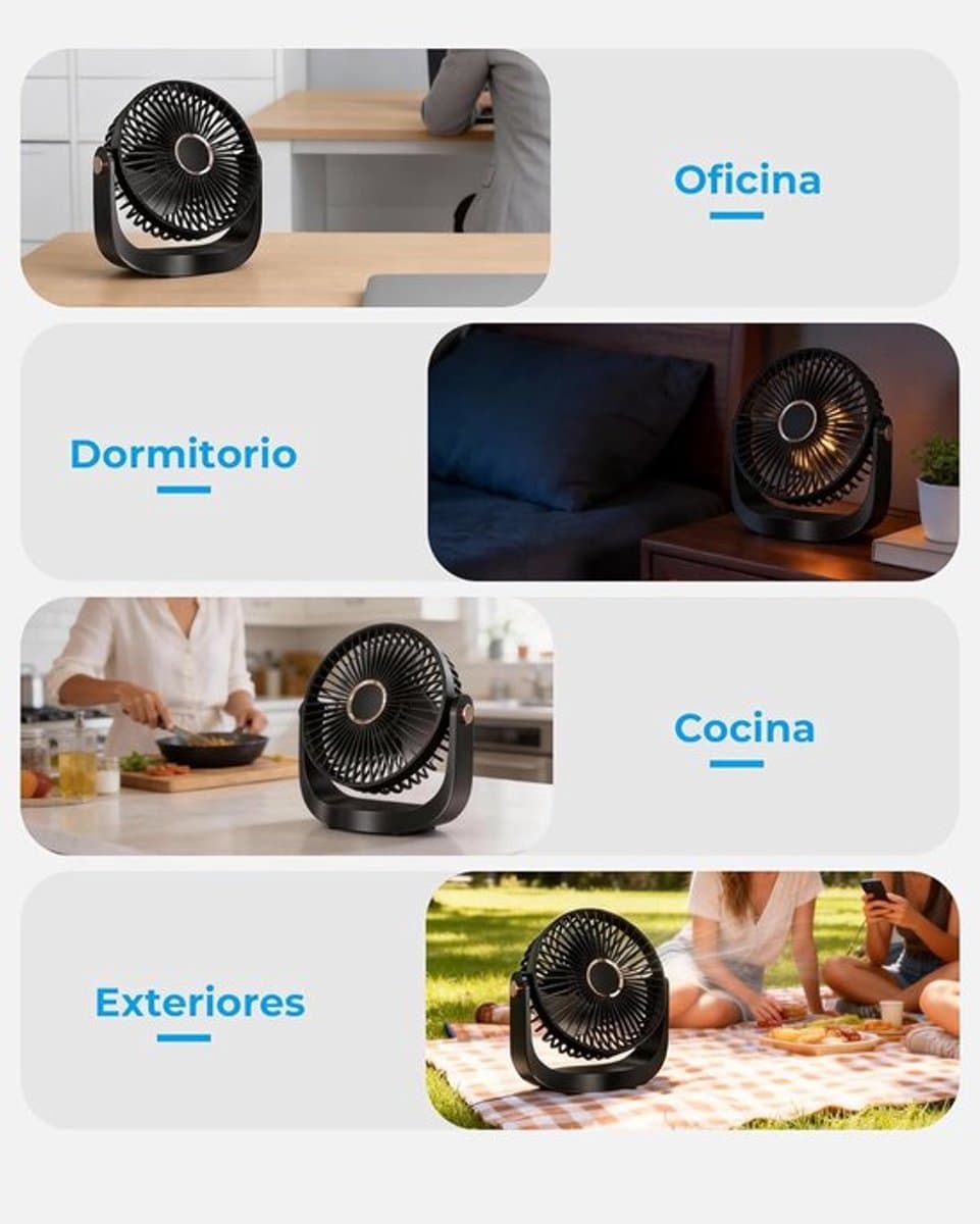 Solvix tafel ventilator geluidloos - Tafelfan met Nachtlamp - Zwart - Oplaadbare USB Fan - 5 Snelheden - Voor Thuis, Kantoor en Reis thumbnail 4