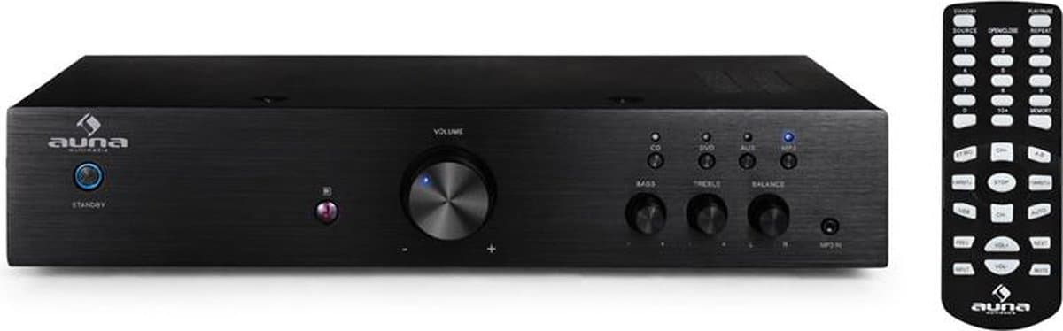 Auna Hifi Verstärker Stereo, Verstärker-Hifi-Stereo, Mini Verstärker mit Bass- und Höhenregler, Musik-Verstärker-Lautsprecher mit Fernbedienung, AV Receiver, 1 Kanal AUX-Verstärker für MP3 & CD Player thumbnail 4