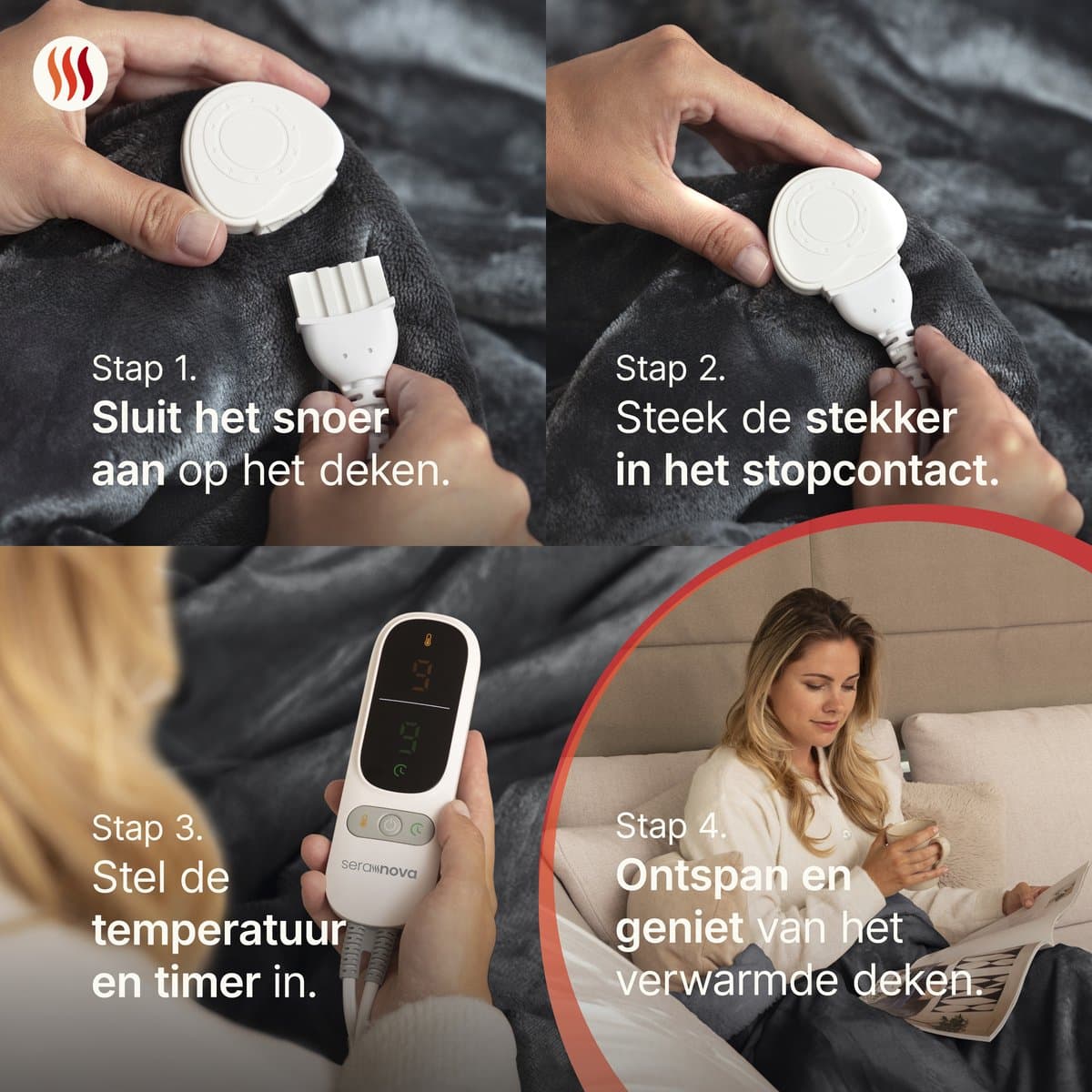 Seranova Elektrische Deken - Extra Warmtedraden - Premium Model - 160x120 cm - 1 Persoons Warmtedeken - Dubbelzijdig Fleece Sherpa - Antraciet thumbnail 8
