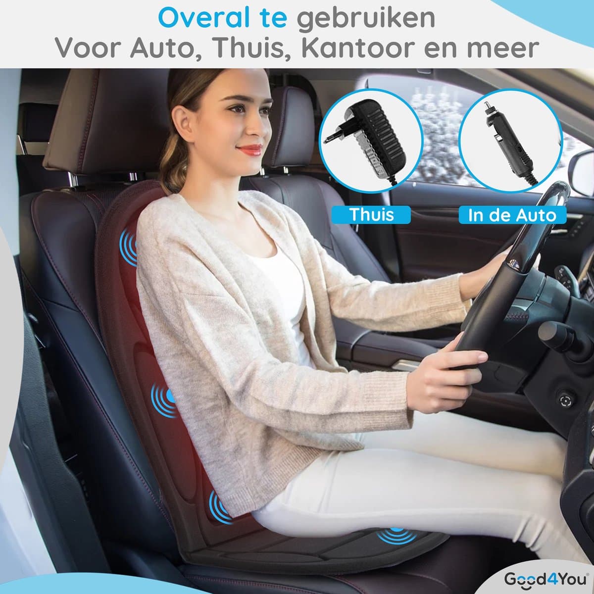 Good4You Massagestoel Auto - Massagekussen - Massage apparaat - Rug - Infrarood - Verwarmingsfunctie - Zwart thumbnail 4