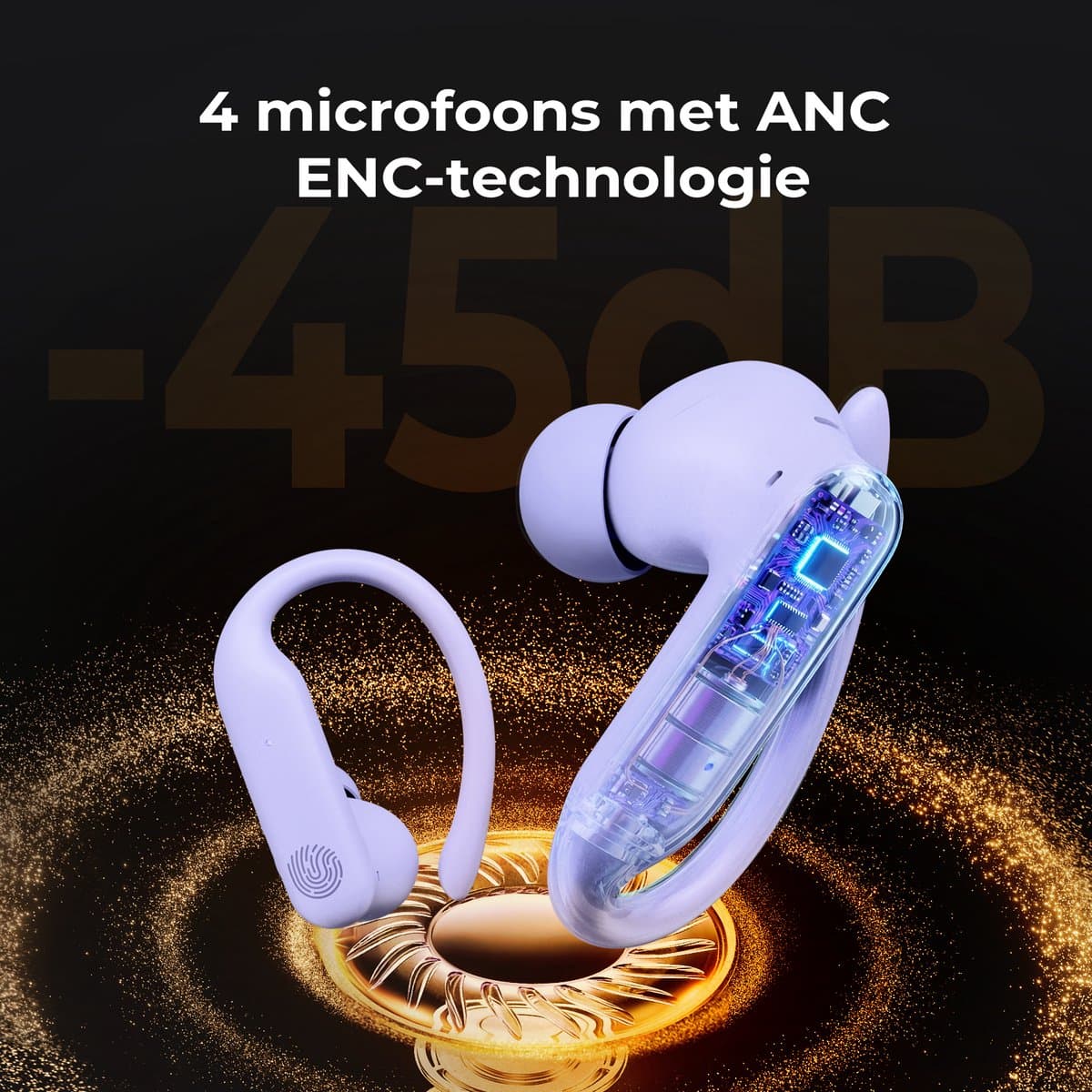 Golden Sound Sport Draadloze oordopjes - 80 uur batterijduur - Active Noise Cancelling - 45dB - Sport oordopjes - Oortjes draadloos - Bluetooth oortjes - Paars thumbnail 4