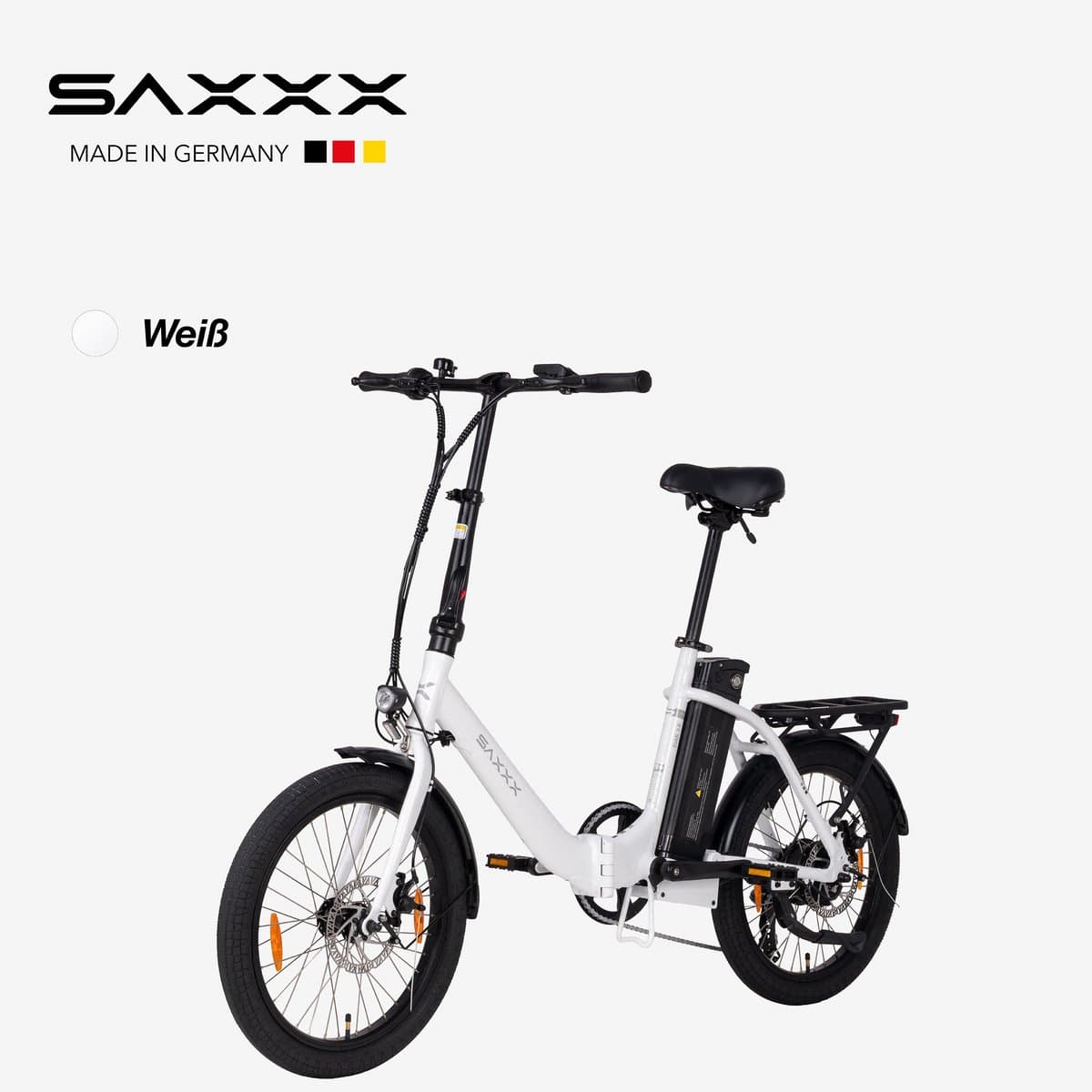 SAXXX Foldi 2.0 – 20 inch opvouwbare elektrische fiets – 36V 460Wh accu – 95% voorgemonteerd – ZOOM mechanische schijfremmen – achterwielmotor – Shimano 7 versnellingen – LCD-display – aluminium frame – kleur-LCD-display- glanzend wit