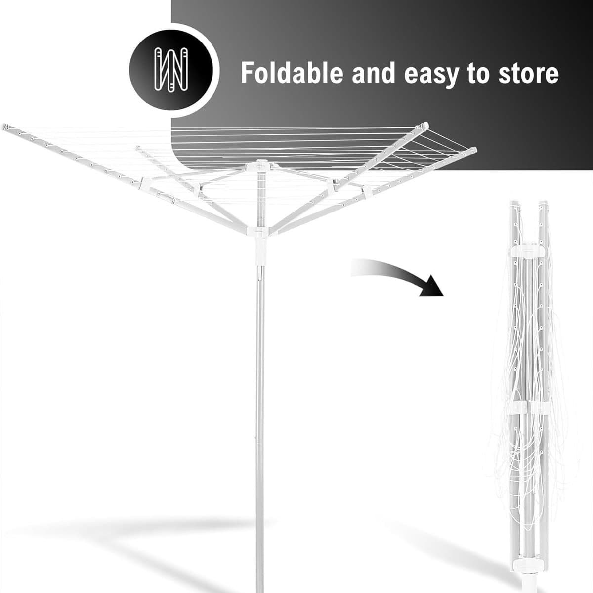 Droogmolen Buiten - Klapbaar Wasrek - Kleding Drogen - Weerbestendig Ontwerp - 45 Meter Lijn - Wit thumbnail 4