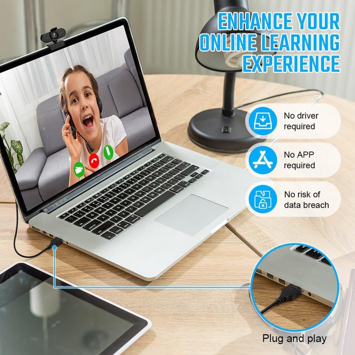 Webcam voor PC - Streaming Camera - 4K Kwaliteit - Zwart - microfoon thumbnail 7