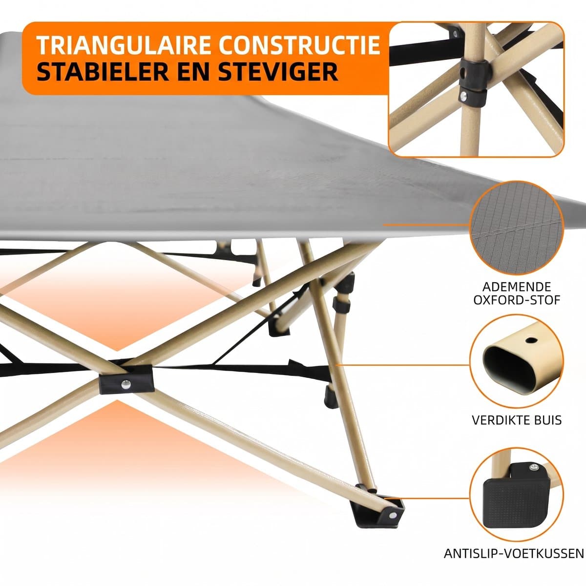 Opklapbaar Veldbed voor Volwassenen - Campingbed & Logeerbed tot 200 kg - 190 x 71 x 35 cm - Oxford Stof en Stalen Frame - Voor Binnen en Buiten thumbnail 6