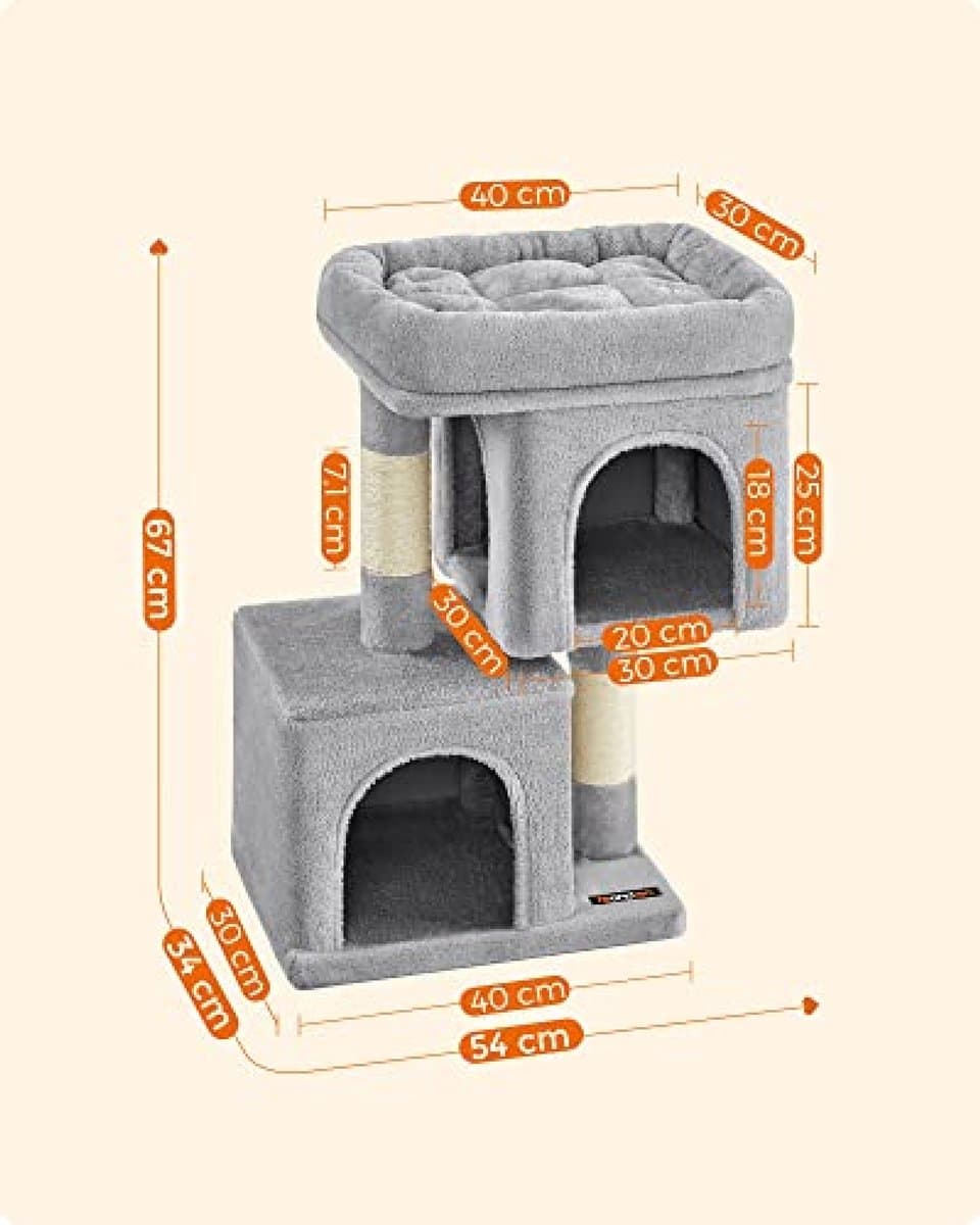 Kleine Krabpaal 67cm Kattenhuis voor Kittens - Groot Platform - Sisalpalen - Lichtgrijs thumbnail 3