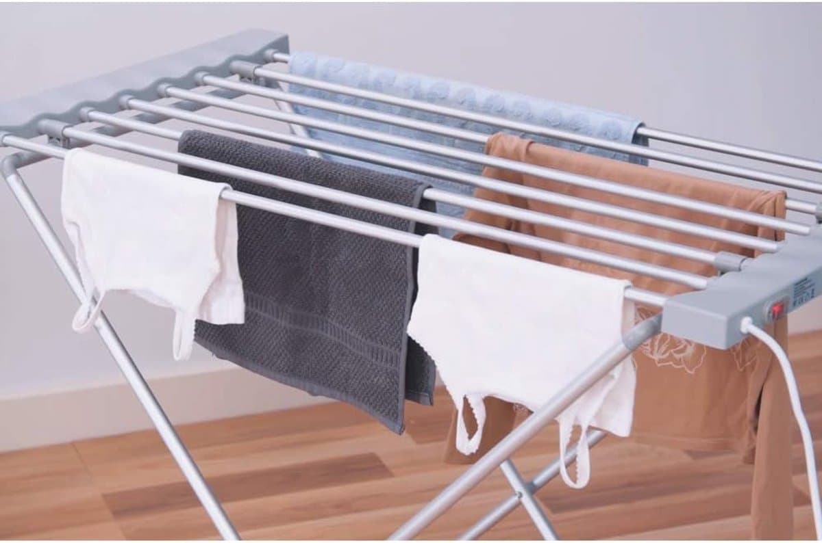 Elektrisch Droogrek - Kledingdroger - Snel Kleding Drogen - 8 Aluminium Staven - 94 x 74 x 50 cm - Grijs thumbnail 6