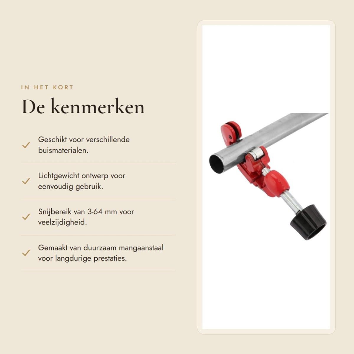 Dailygoods- Buizensnijder Optimaal voor Koperen/Aluminium - Gasbuis - PPR-buis - Snijbereik 3-64 mm - Mangaanstaal - Lichtgewicht 166-500 g - Pijpsnijder thumbnail 2