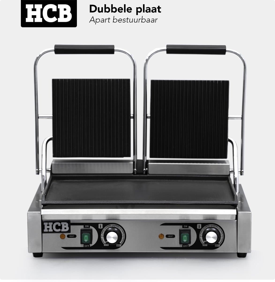 HCB® - Professionele Horeca Paninigrill - dubbel - geribbeld/glad - 230V - RVS / INOX panini grill - 30.5x56.5x20 cm (DxBxH) - 20 kg - 1701 thumbnail 5