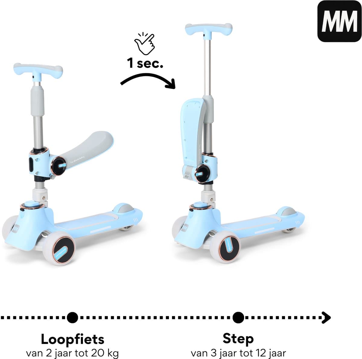 MiniMover 2in1 Kinderstep LED 3 wielen, loopfiets & step tot 50kg thumbnail 8