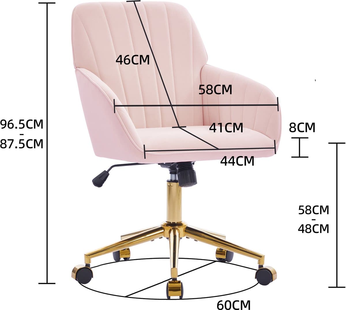 FloraGrace Bureaustoel - Ergonomisch en In Hoogte Verstelbaar - Fluweel - Roze - Draaibaar Voor Thuiswerk en Slaapkamer thumbnail 7