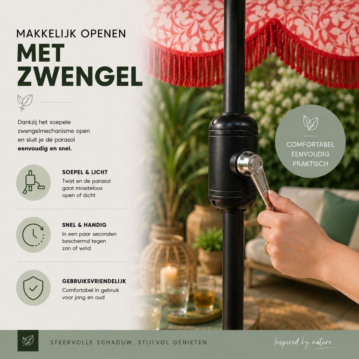 Mica Decorations Kelly Parasol met Draagtas - Stokparasol 238 x Ø235 cm - Tuin of Balkonparasol - Polyester, Staal - Rood thumbnail 5