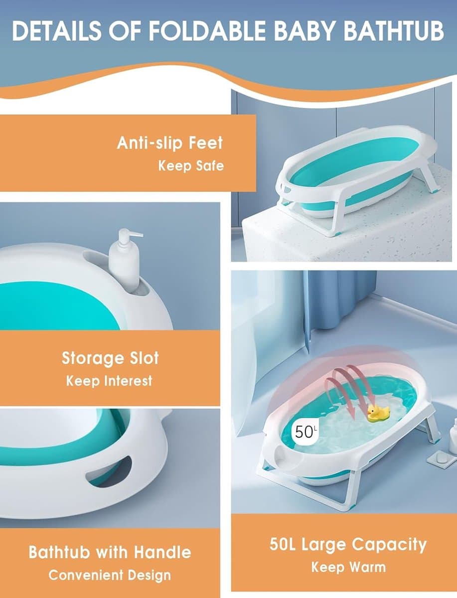 Goodivery ® Opvouwbare Babybadkuip met Staander en Inzetstuk voor Comfortabel Baden thumbnail 6