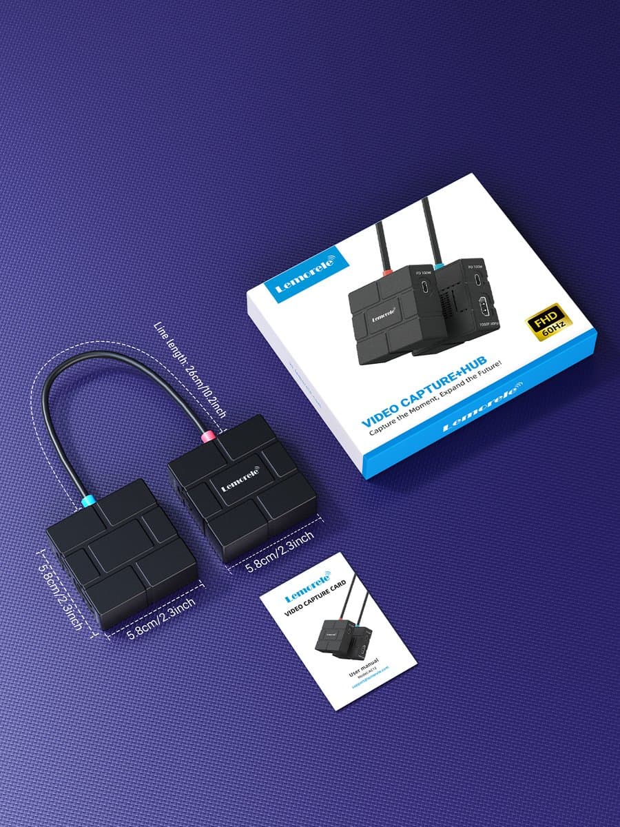 Lemorele AC12 Video Capture Card + Hub + Magnetisch – 1080P 60Hz – HDMI Passthrough – USB-C – 100W PD thumbnail 7
