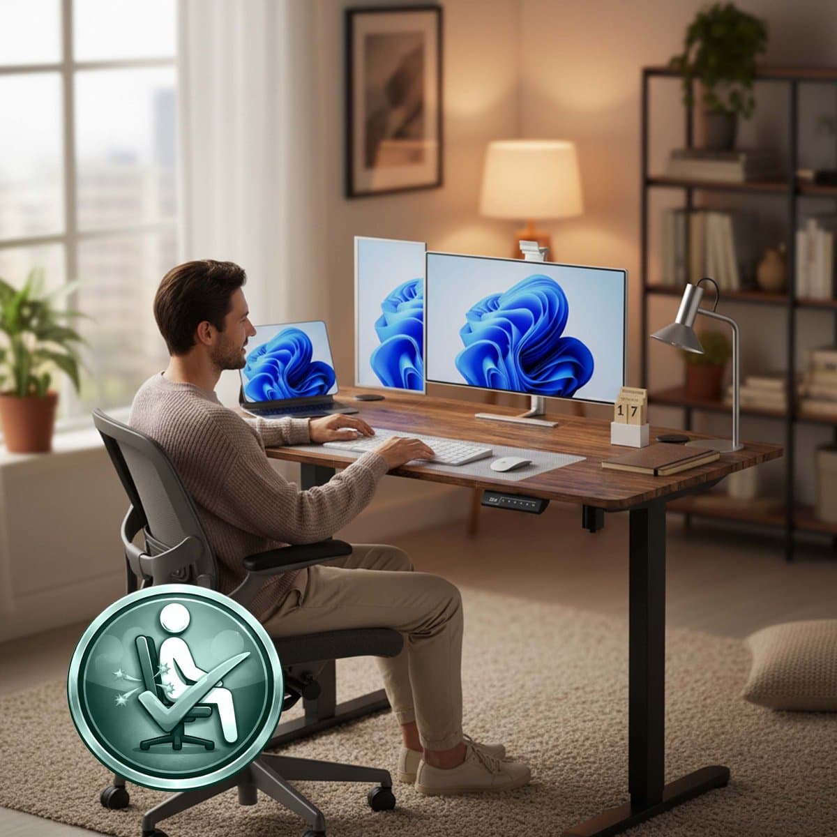 Zit sta bureau - 160 x 60 cm - hoogte verstelbaar - bruin-zwart thumbnail 7