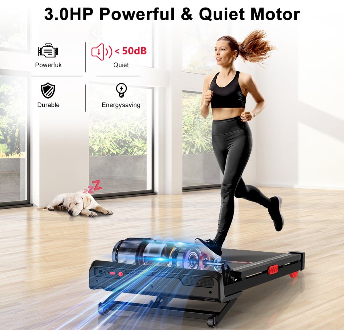 HOMEFITNESSCODE loopband draagbaar met helling 9% - 4-in-1 Walkingpad Elektrisch - Motor 3,0 pk - 1-10 km/u instelbaar - loopvlak 40 x 98 cm - loopmachine voor thuisgebruik tot 145KG - met afstandsbediening en LED-display - Geluid<50db - Zwart thumbnail 8