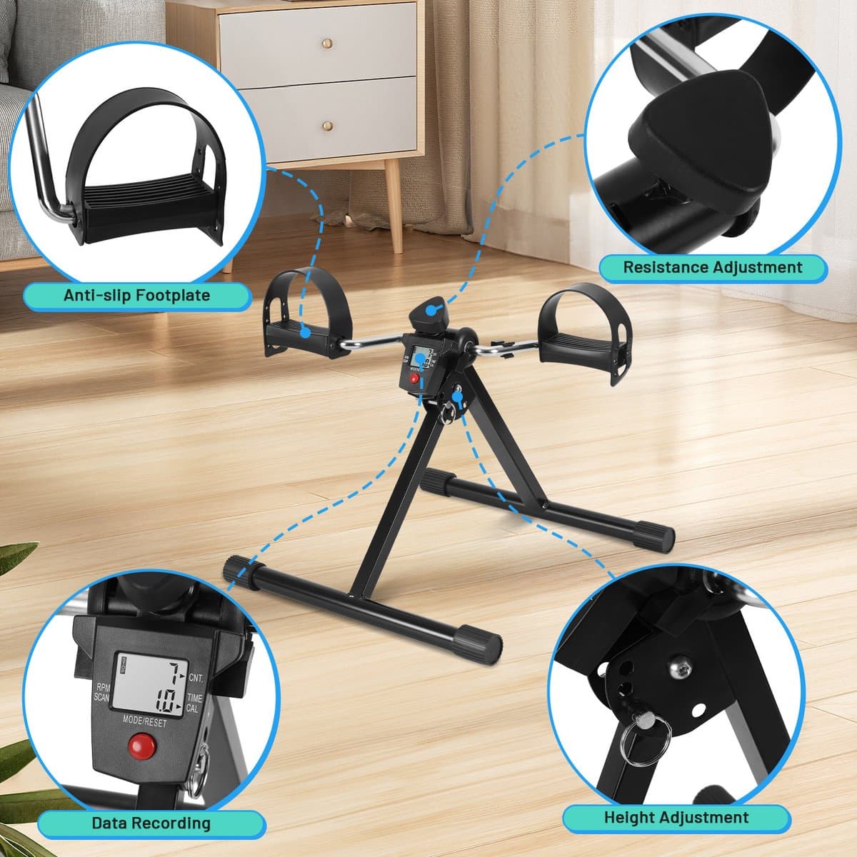 Stoelfiets - Bureaufiets - Hometrainer - Deskbike - Beentrainer – Pedaaltrainer - Fietstrainer - Bewegingstrainer - Mini hometrainer - zwart thumbnail 3