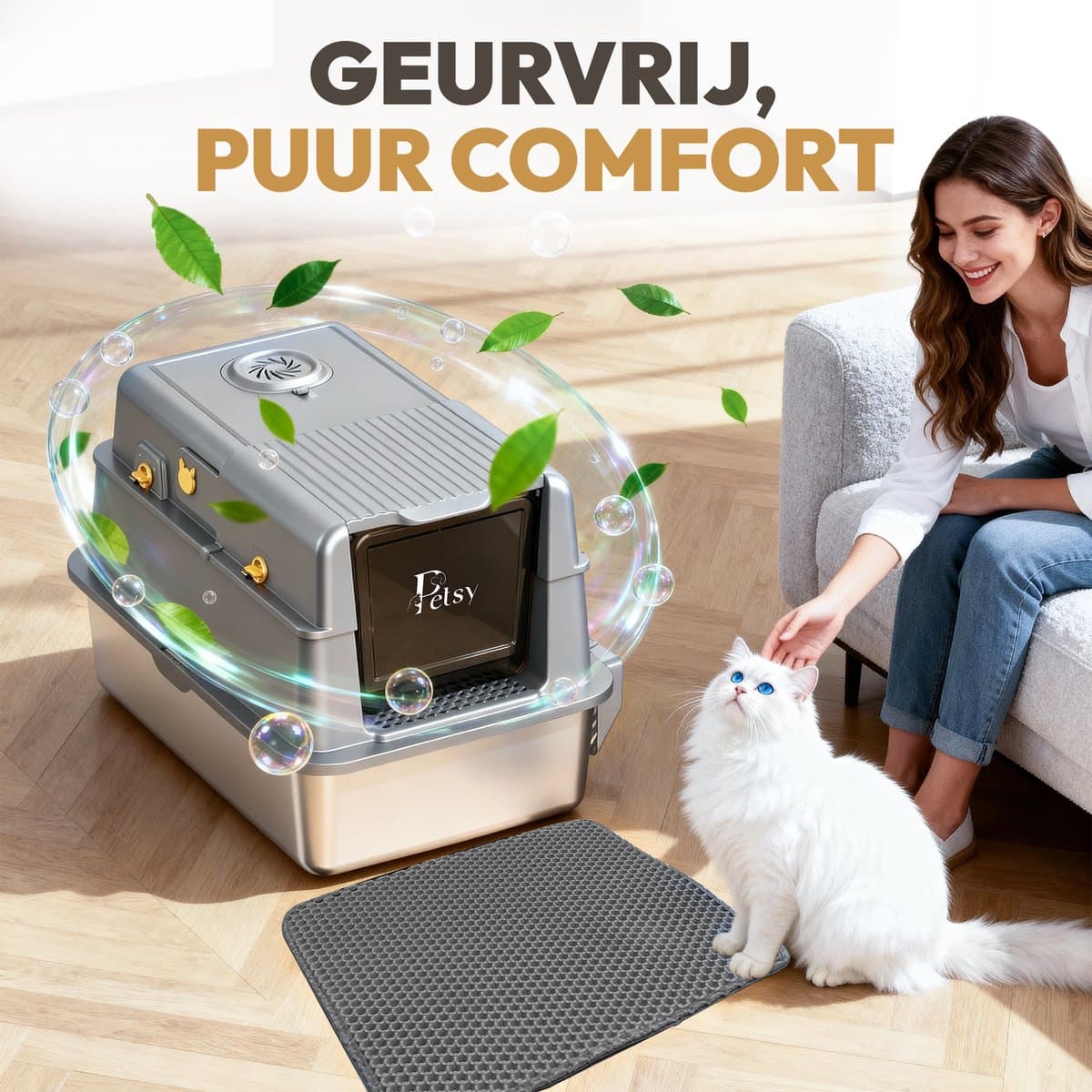Petsy® - Premium Kattenbak RVS Pro - XXL - Incl. Geurneutralisator - Incl. Kattenbaks… thumbnail 2