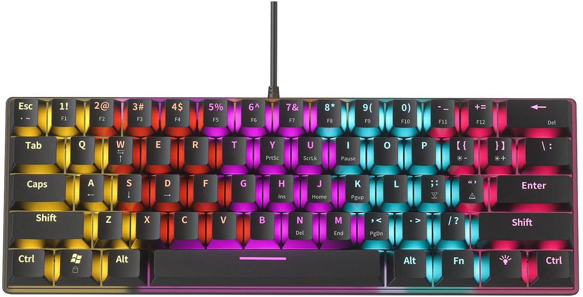 NAXSIR Mechanisch Gaming Toetsenbord 61 Toetsen - Compact RGB Toetsenbord met 12 Lichteffecten | Plug & Play thumbnail 6