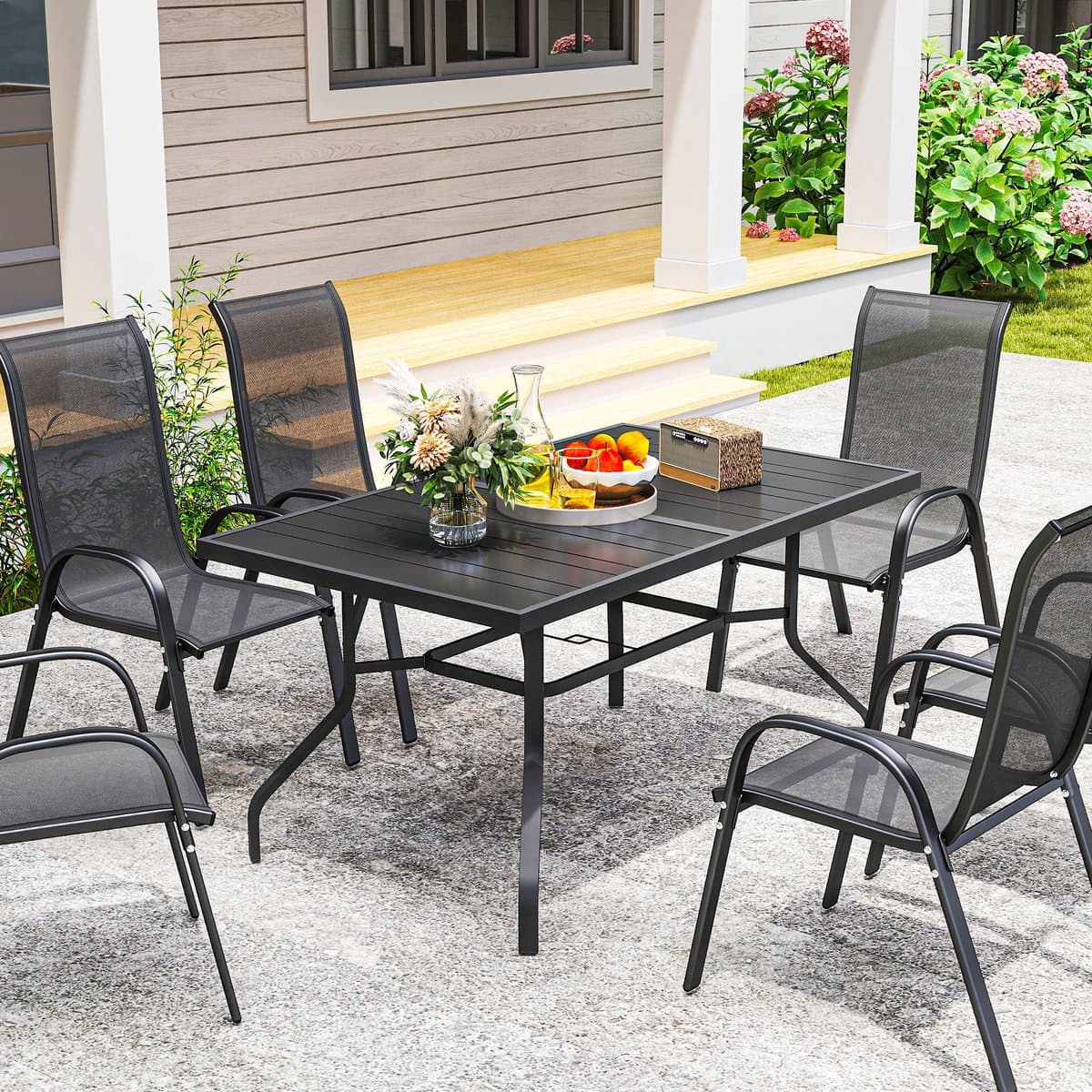 Outsunny tuintafel - met parasolgat - 152L x 90B x 74H cm - zwart thumbnail 5